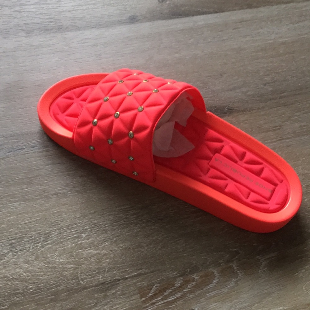 Studded Open Toe Mule Sandal Bright Coral